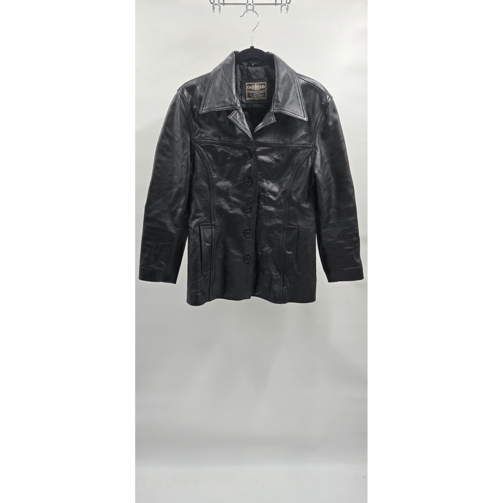 Oakwood Classic Outdoor Women's Black Leather Button Jacket Size M 100% Leather